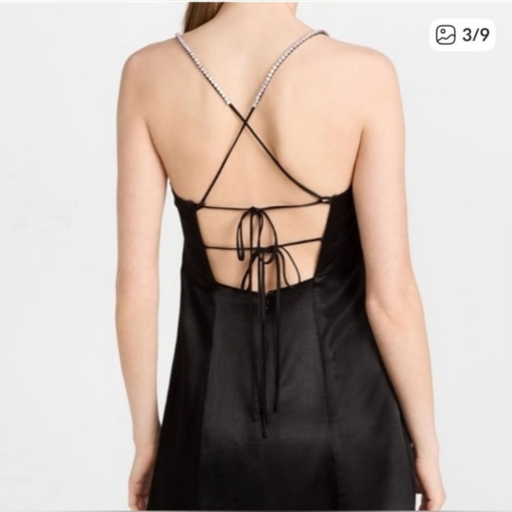 For Love & Lemons Elora black satin mini dress with rhinestone straps. NWT Small - Picture 4 of 9